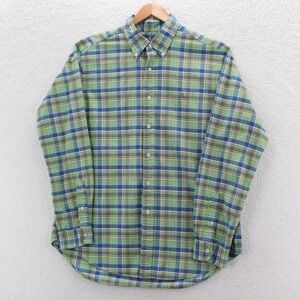 Polo Ralph Lauren Shirt Men's Large Green Blue Classic Fit OCBD Plaid Flesh Pony